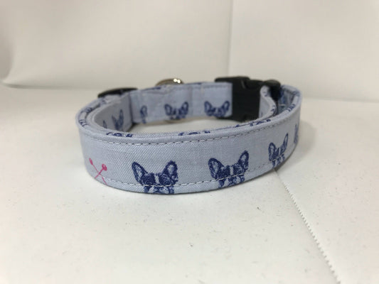 Boston terrier dog collar, Frenchie dog collar, adjustable collar, washable, eco friendly, side release collar, fabric dog collar, gray