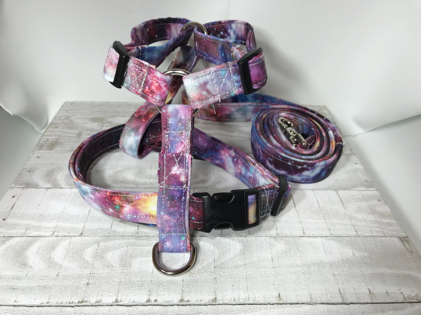 Dog harness, Harness and leash, step in harness, standard harness, dog harness set, galaxy dog harness, adjustable,  bright galaxy print