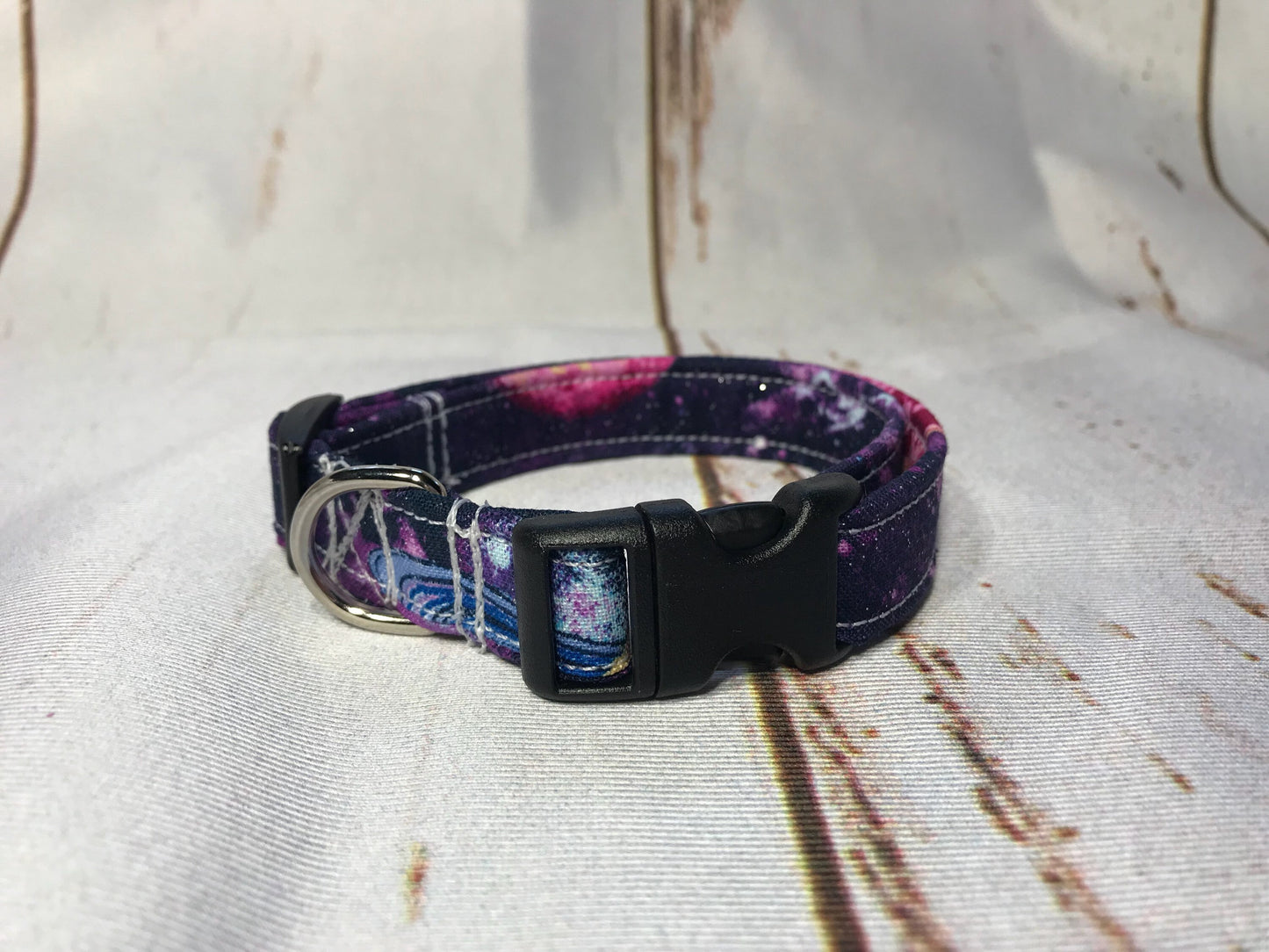 Galaxy dog collar, celestial dog collar, glitter, purple, adjustable collar, side release collar, fabric dog collar, washable collar, girl