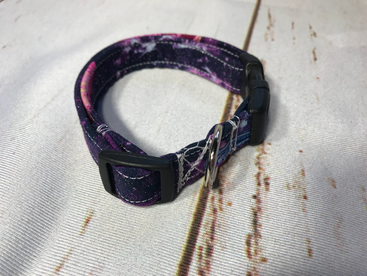 Galaxy dog collar, celestial dog collar, glitter, purple, adjustable collar, side release collar, fabric dog collar, washable collar, girl