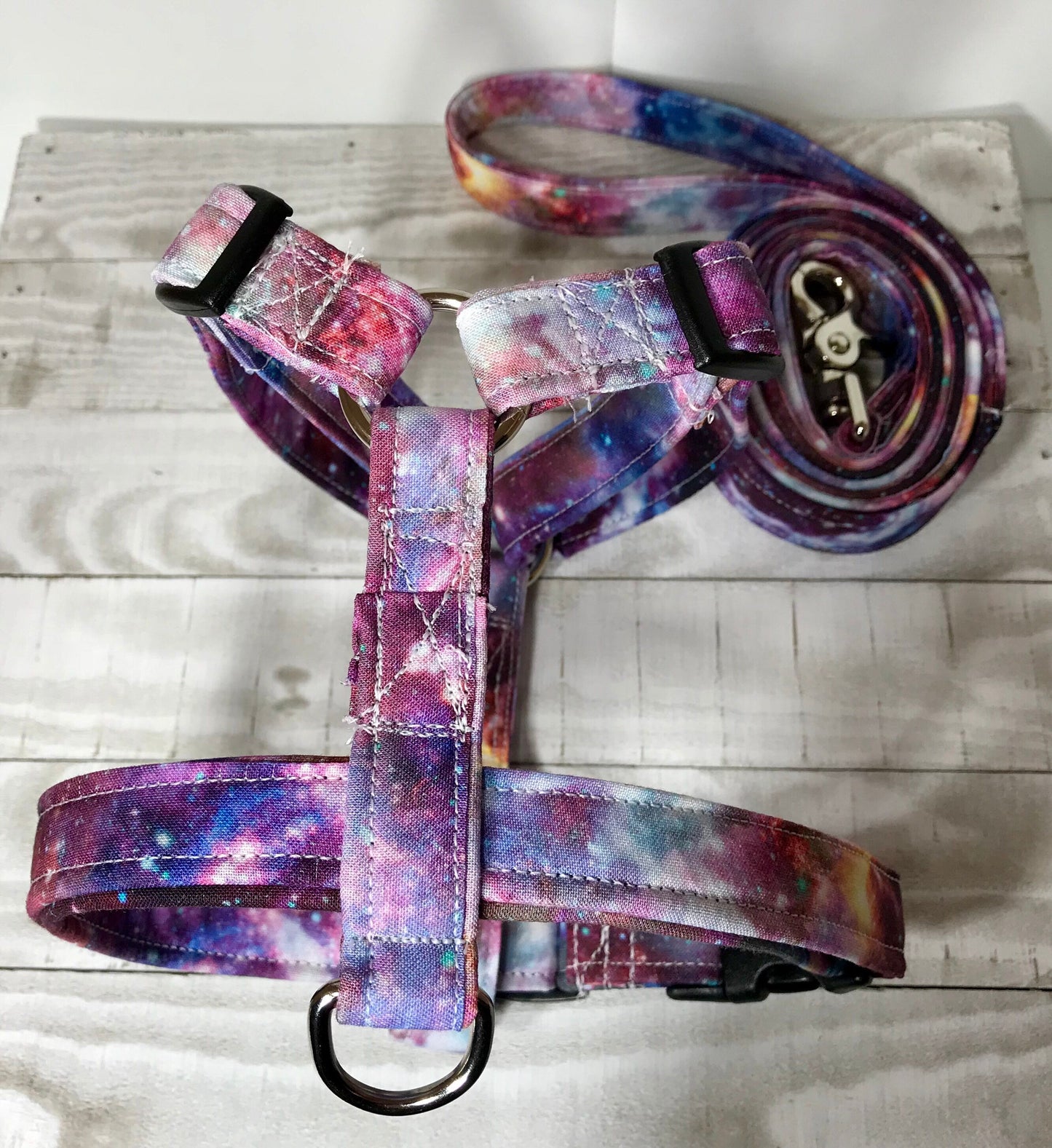 Dog harness, Harness and leash, step in harness, standard harness, dog harness set, galaxy dog harness, adjustable,  bright galaxy print