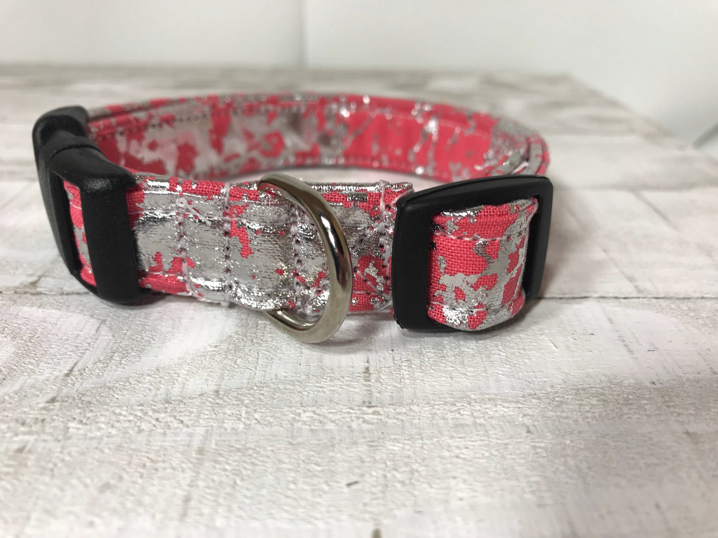 Dog Collar, girl dog collar, boy dog collar, silver foiled dog collar, adjustable collar, buckle dog collar, silver foil, pink, purple, blue