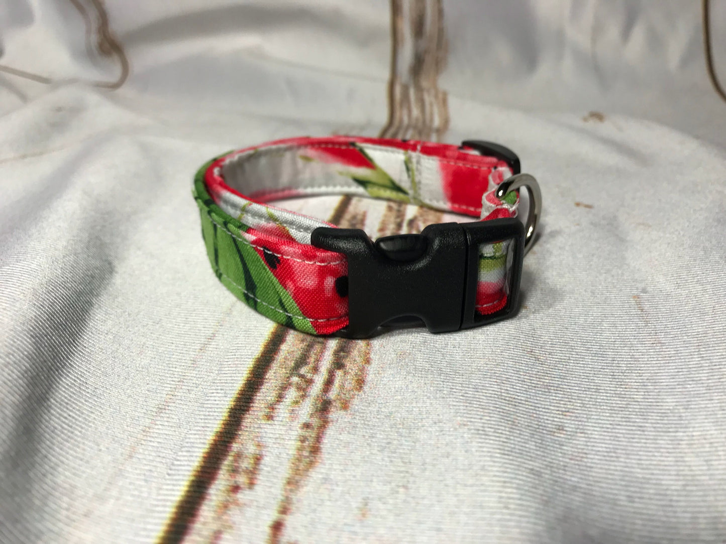 Watermelon dog collar, food dog collar, summer dog collar, washable, side release, adjustable collar, watermelon, girl, dog, collar, red