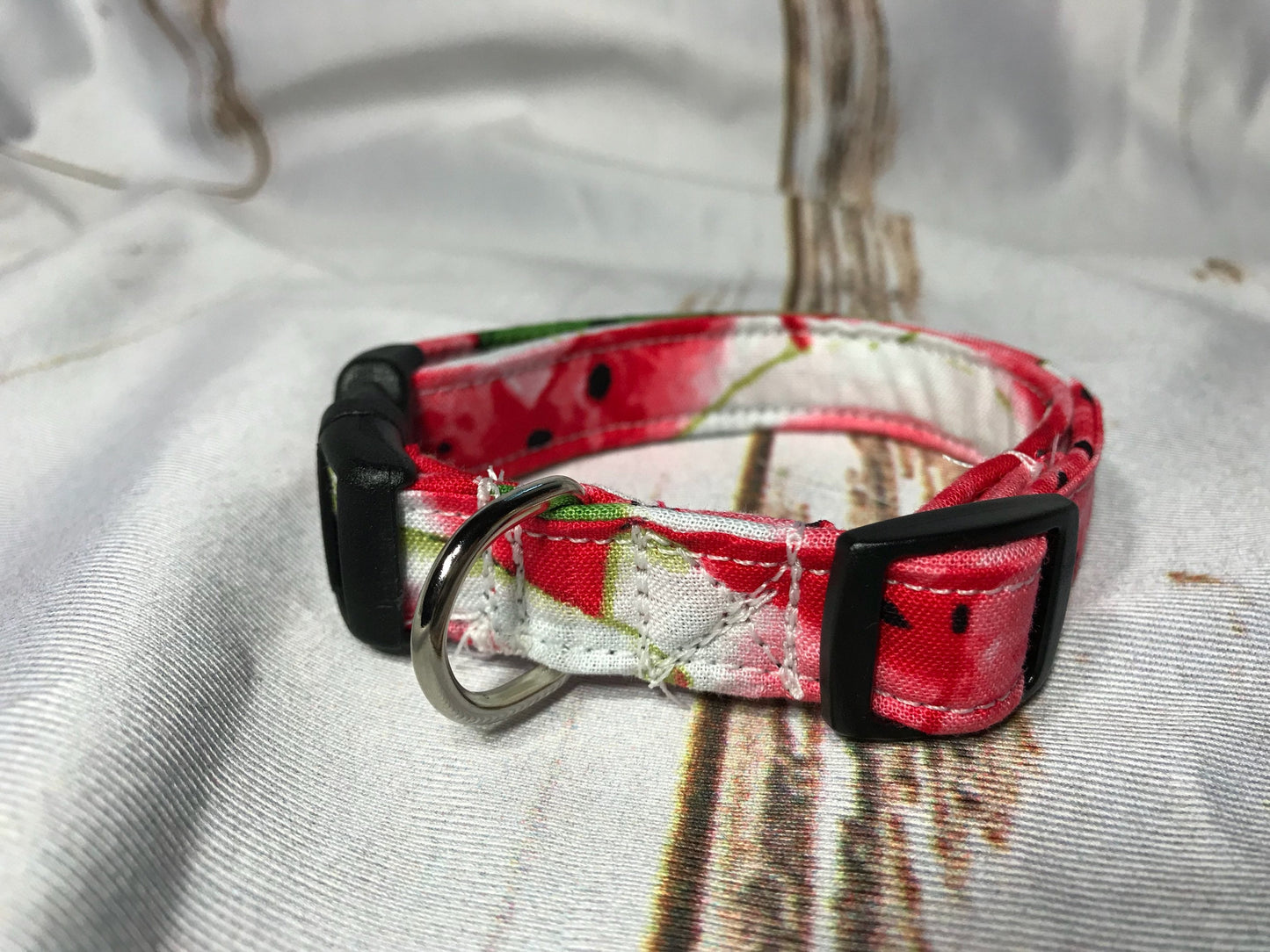 Watermelon dog collar, food dog collar, summer dog collar, washable, side release, adjustable collar, watermelon, girl, dog, collar, red