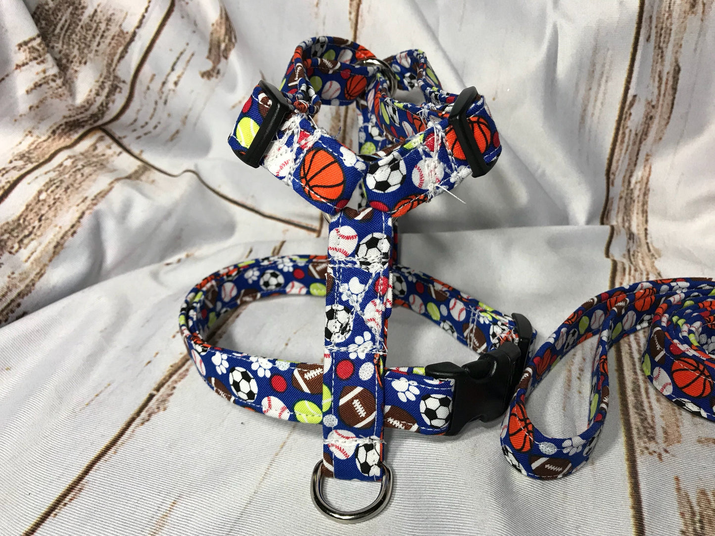 Dog harness, Harness and leash, step in harness, standard harness, dog harness set, adjustable harness, sports, balls, paws, dog balls, blue