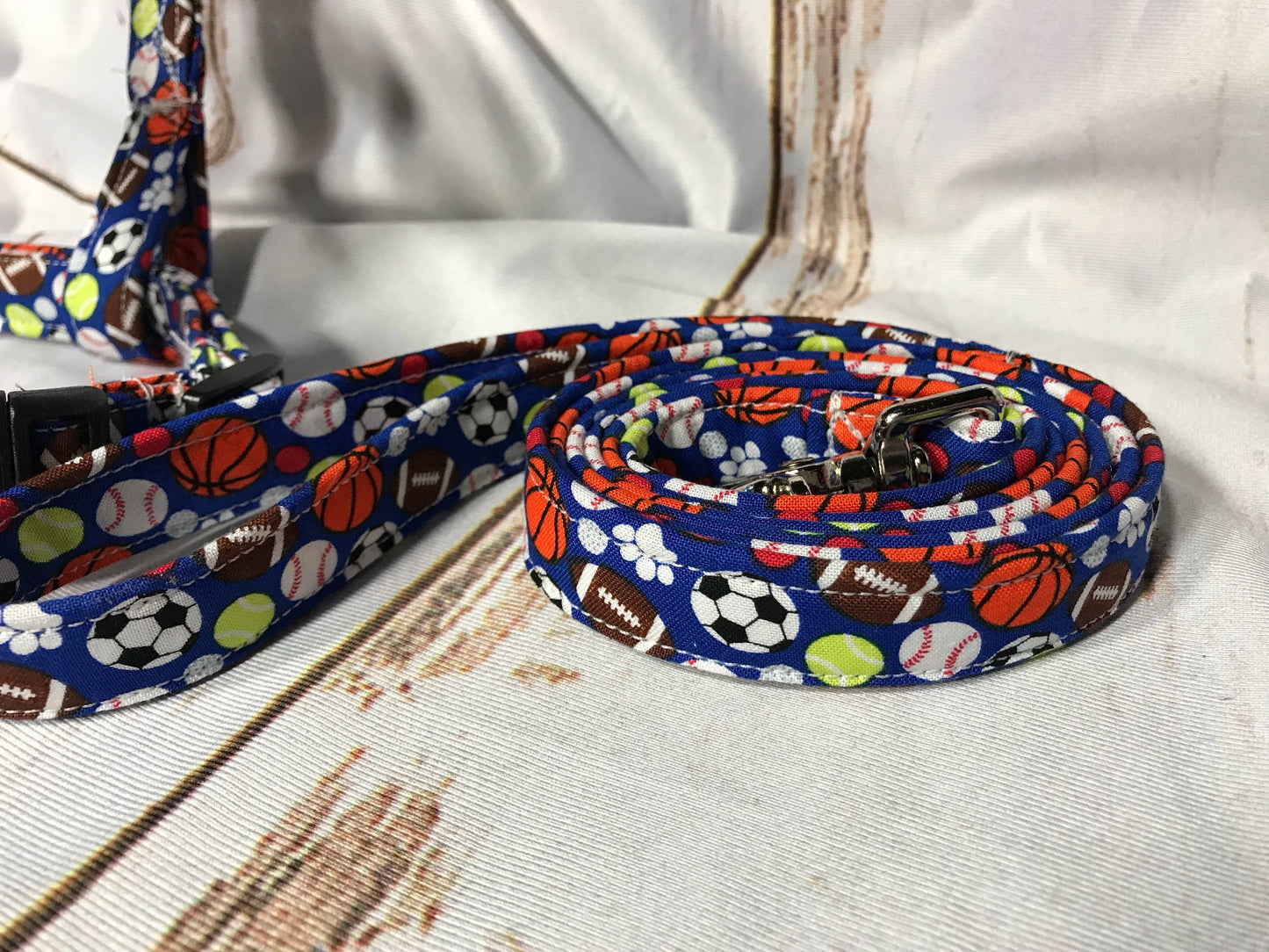 Dog harness, Harness and leash, step in harness, standard harness, dog harness set, adjustable harness, sports, balls, paws, dog balls, blue