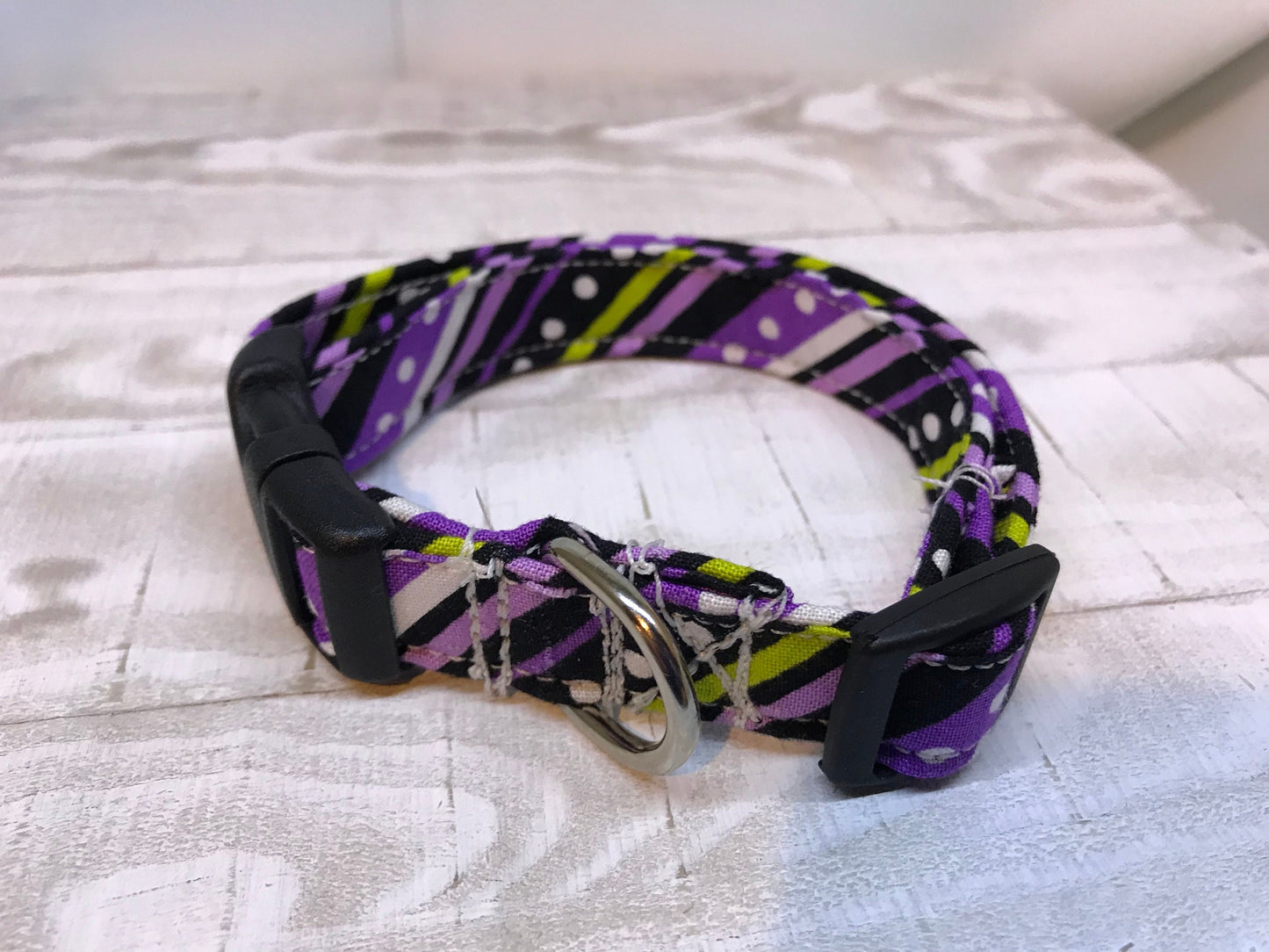 Dog Collar, girl dog collar, boy dog collar, striped collar, adjustable collar, buckle dog collar, purple, green, diagnonal, stripes