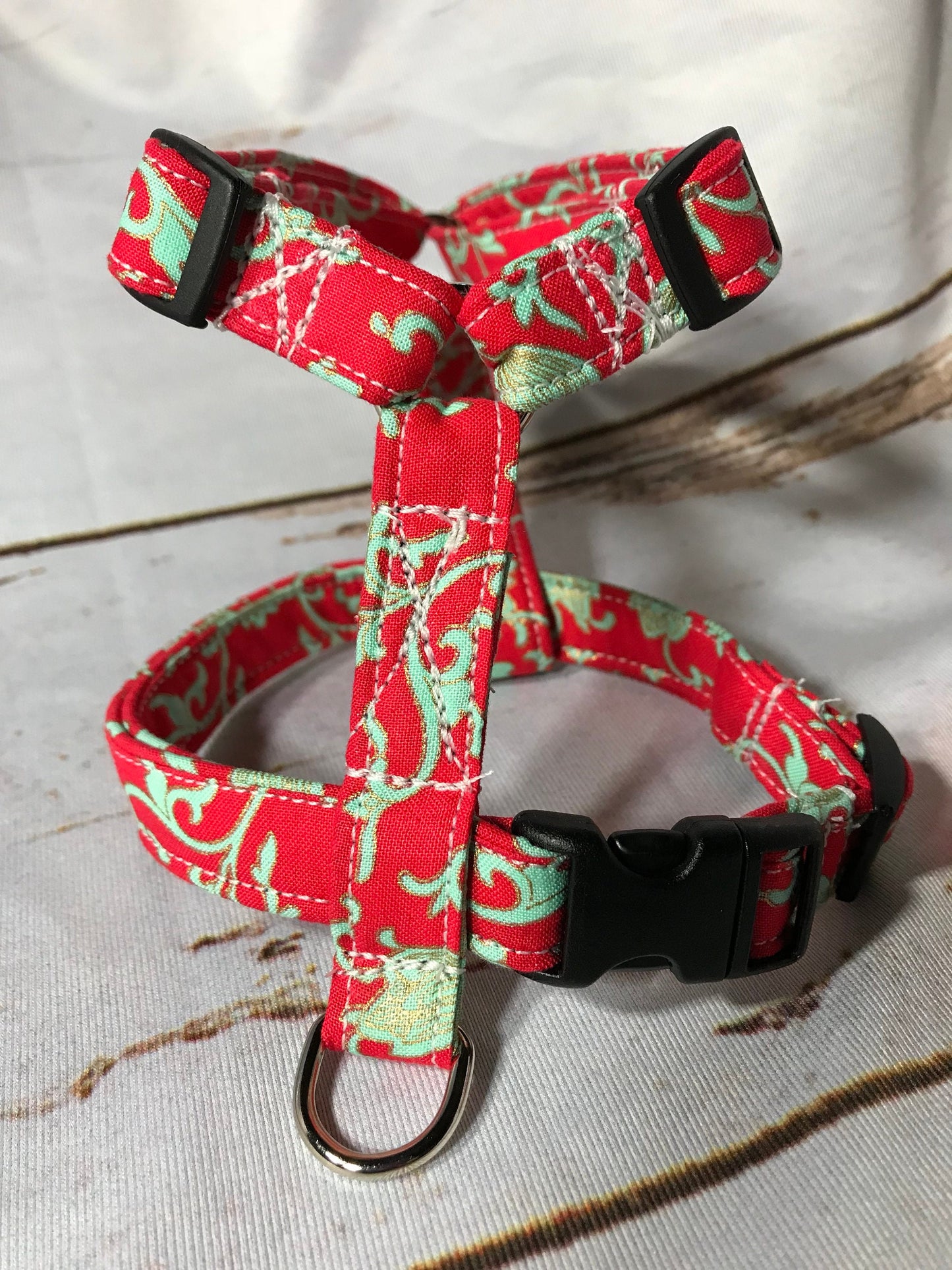 Orange and mint dog harness and leash set, standard roman dog harness, step in dog harness, girl dog harness, handmade dog harness, adjustable harness, washable