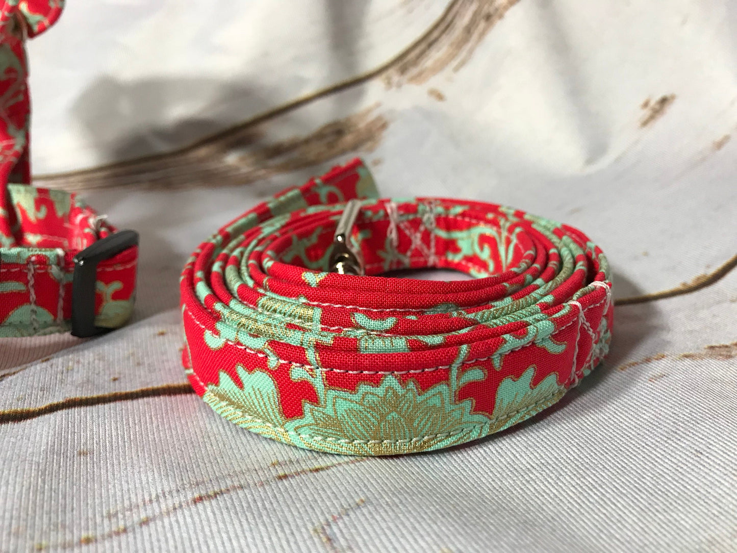 Orange and mint dog harness and leash set, standard roman dog harness, step in dog harness, girl dog harness, handmade dog harness, adjustable harness, washable