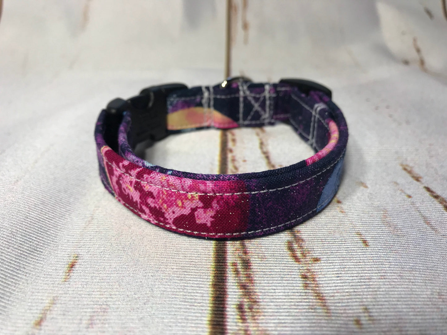 Galaxy dog collar, celestial dog collar, glitter, purple, adjustable collar, side release collar, fabric dog collar, washable collar, girl