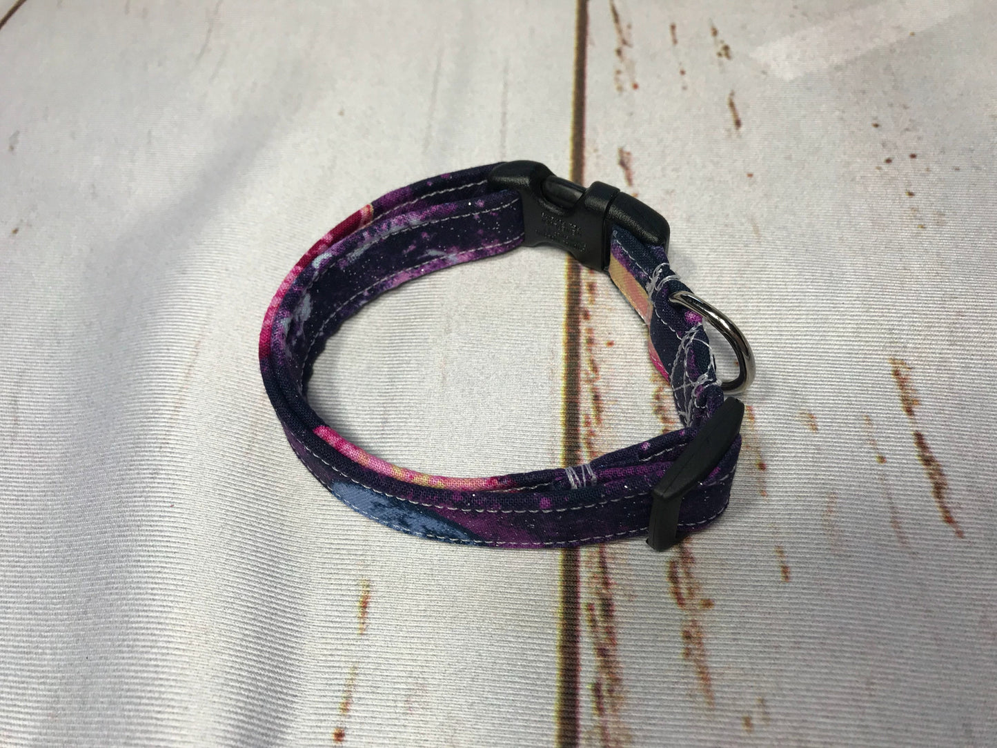 Galaxy dog collar, celestial dog collar, glitter, purple, adjustable collar, side release collar, fabric dog collar, washable collar, girl