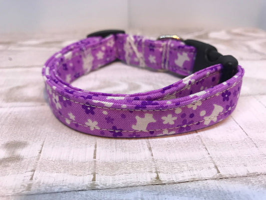 Dog Collar, girl dog collar, Scotty dog collar, adjustable collar, buckle dog collar, purple flowers, purple, floral, flowers, scotty dog