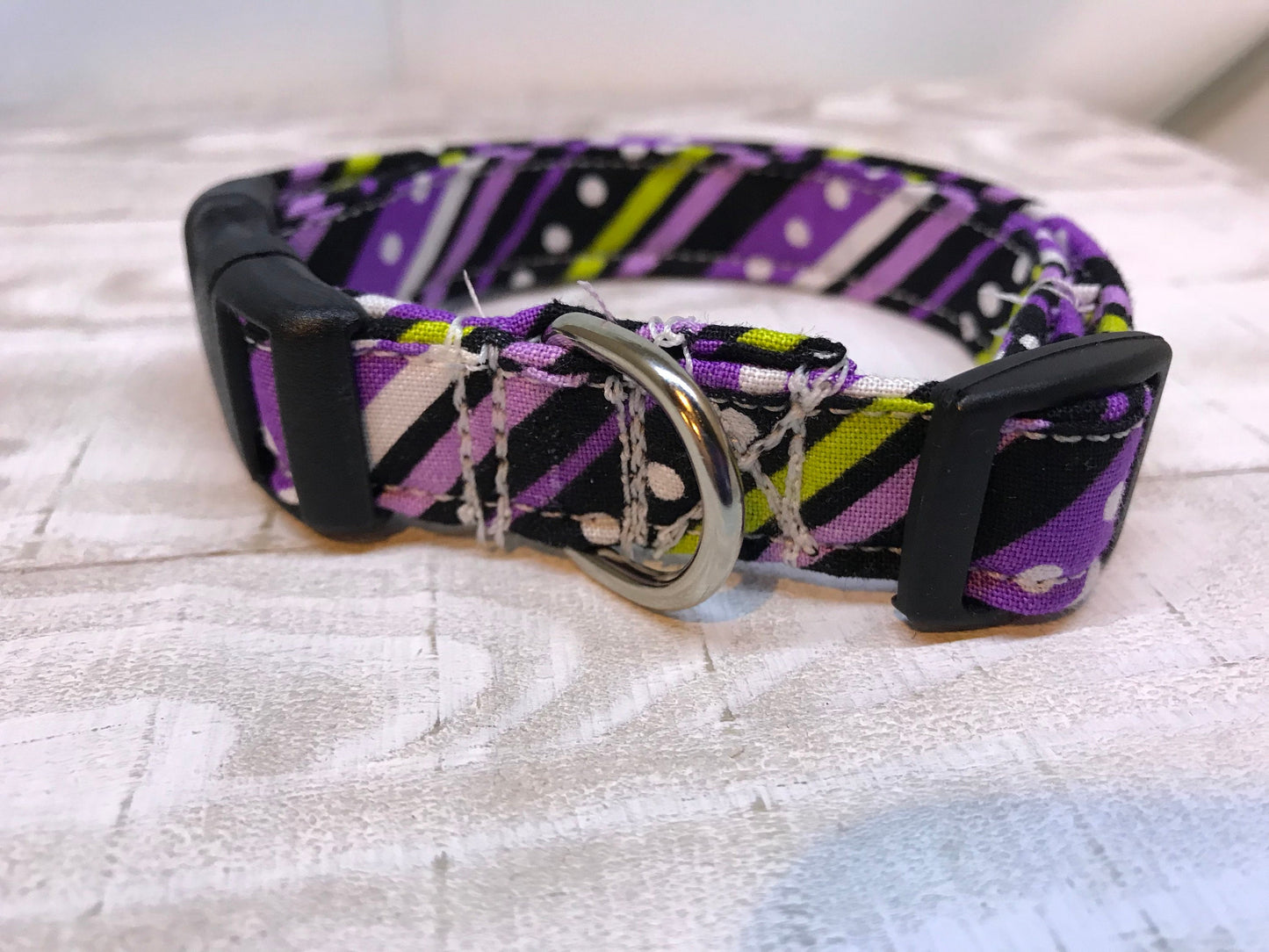 Dog Collar, girl dog collar, boy dog collar, striped collar, adjustable collar, buckle dog collar, purple, green, diagnonal, stripes