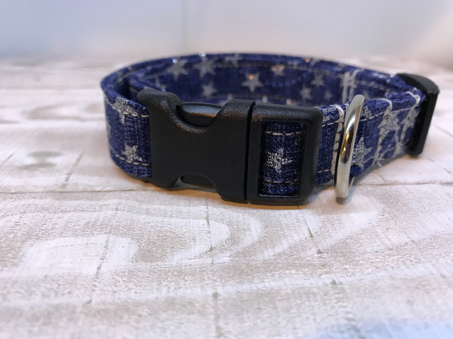 Denim star Dog Collar, girl dog collar, boy dog collar, dog collar, adjustable collar, buckle dog collar, denim blue, denim, stars, sparkle
