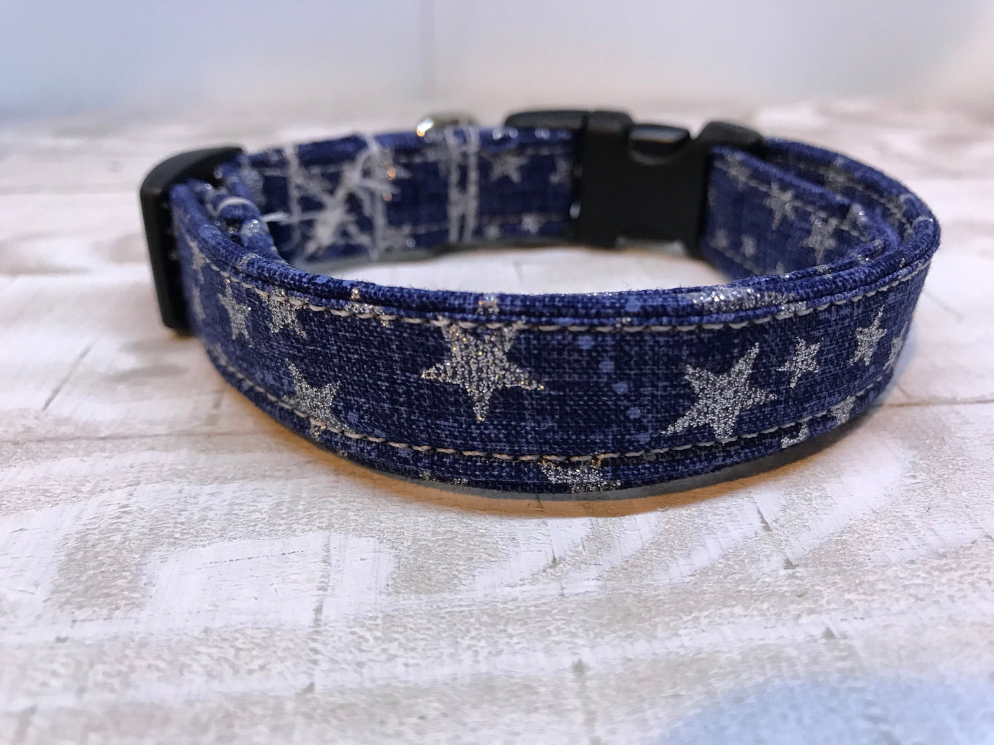 Denim star Dog Collar, girl dog collar, boy dog collar, dog collar, adjustable collar, buckle dog collar, denim blue, denim, stars, sparkle