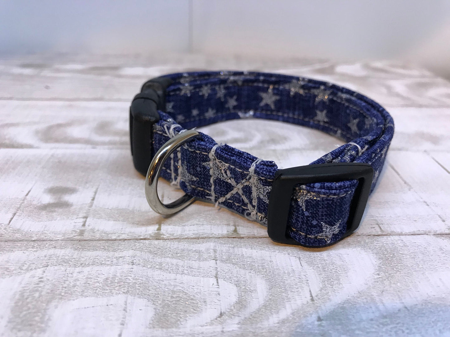 Denim star Dog Collar, girl dog collar, boy dog collar, dog collar, adjustable collar, buckle dog collar, denim blue, denim, stars, sparkle