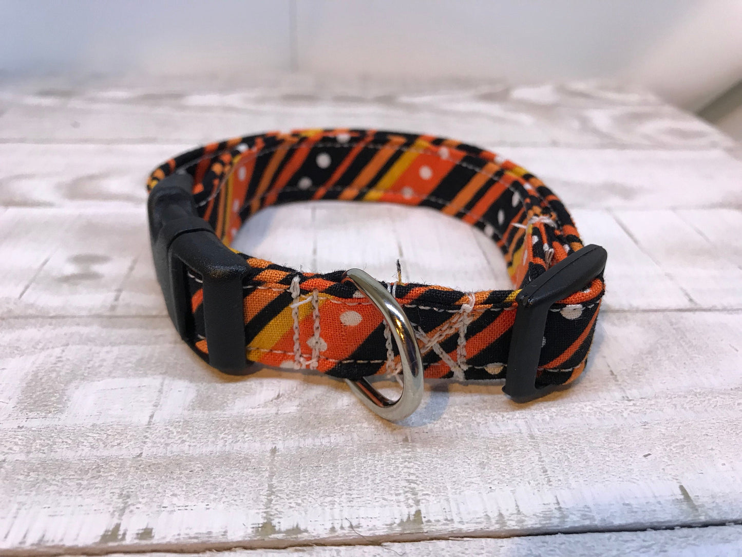 Dog Collar, girl dog collar, boy dog collar, orange stripe collar, adjustable collar, buckle dog collar, orange, black, diagnonal,  stripes