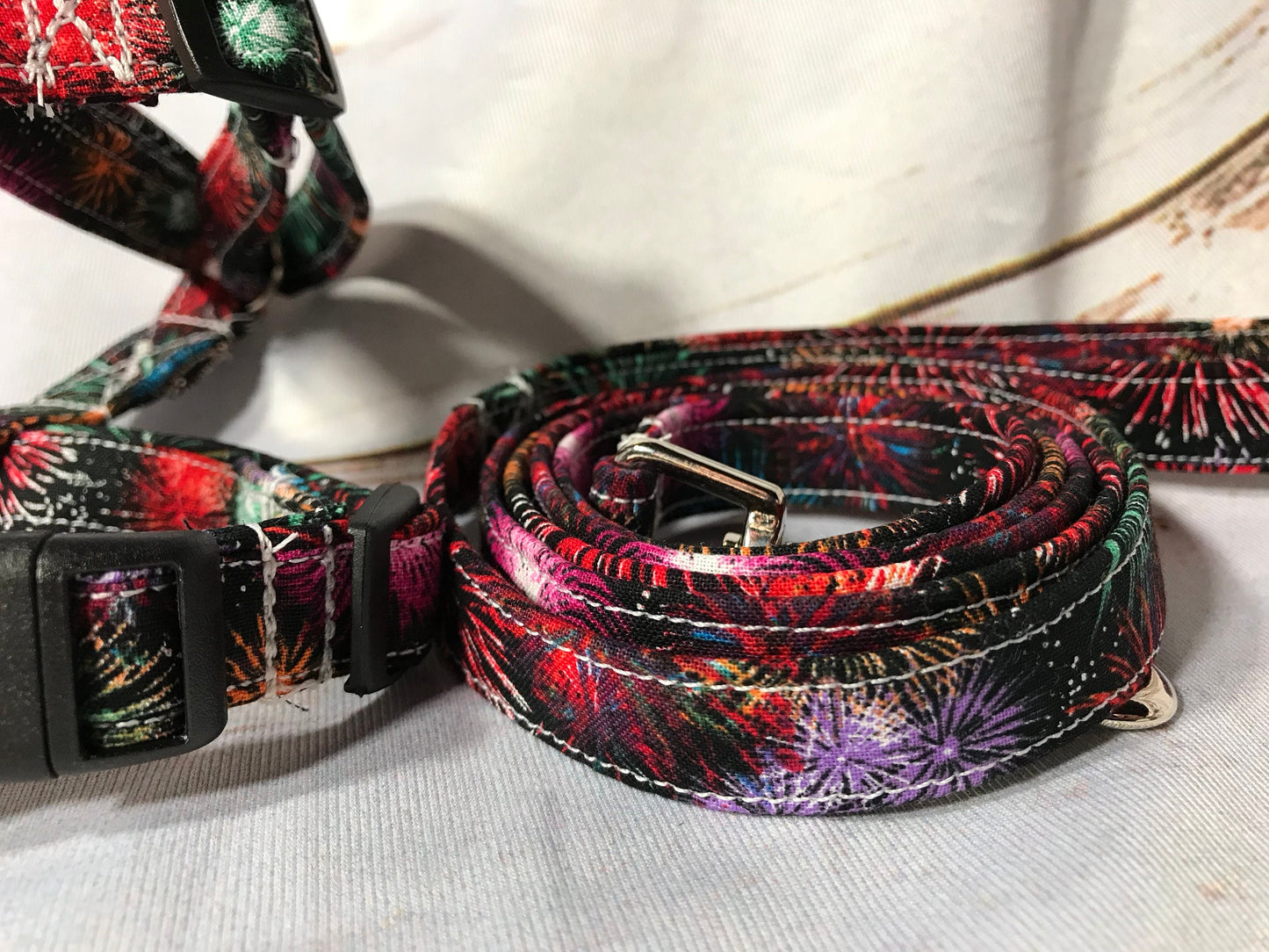 Dog harness, Harness and leash, step in harness, standard harness, dog harness set, adjustable harness, fireworks, patriotic, Fourth of July