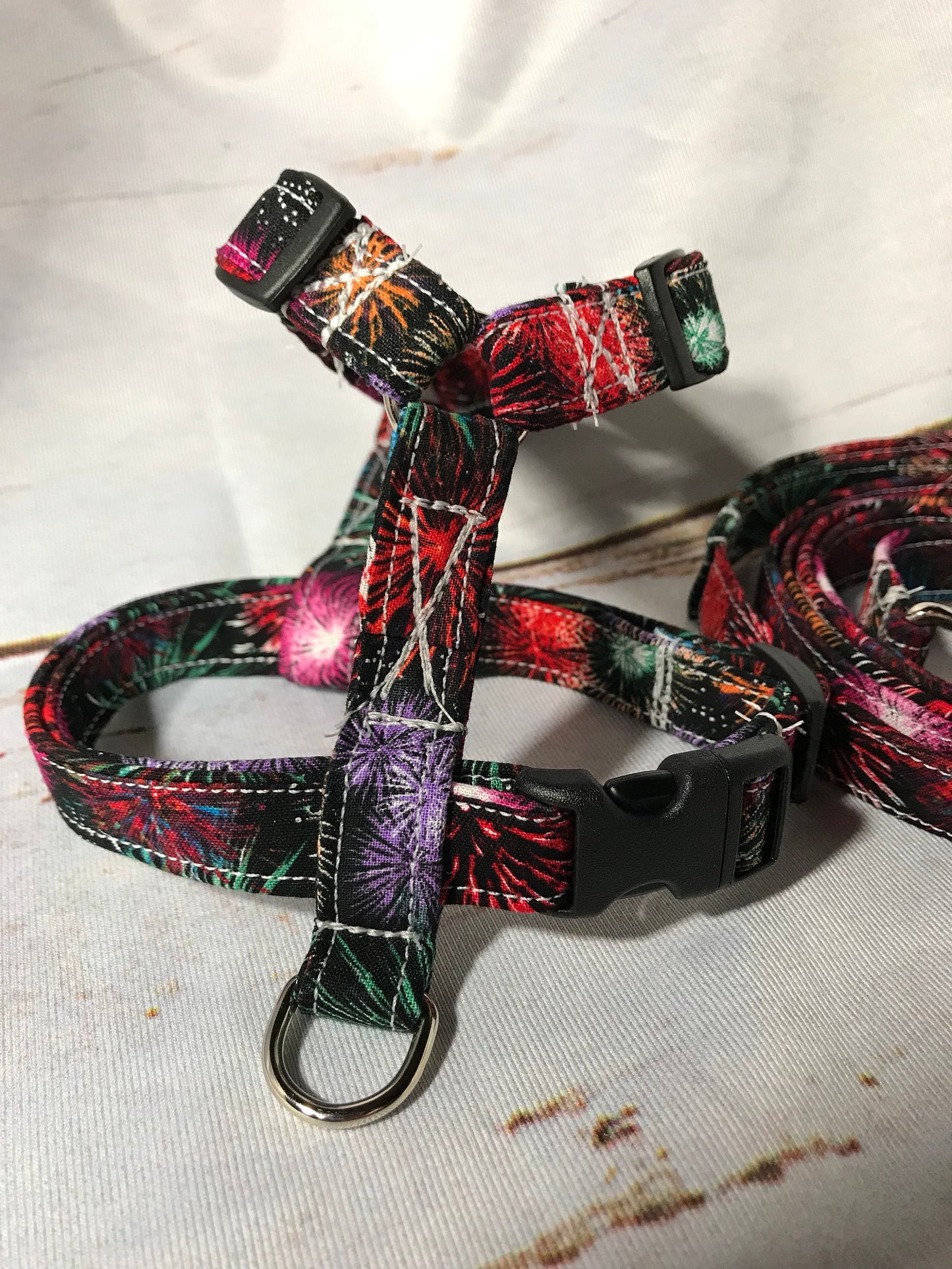 Dog harness, Harness and leash, step in harness, standard harness, dog harness set, adjustable harness, fireworks, patriotic, Fourth of July