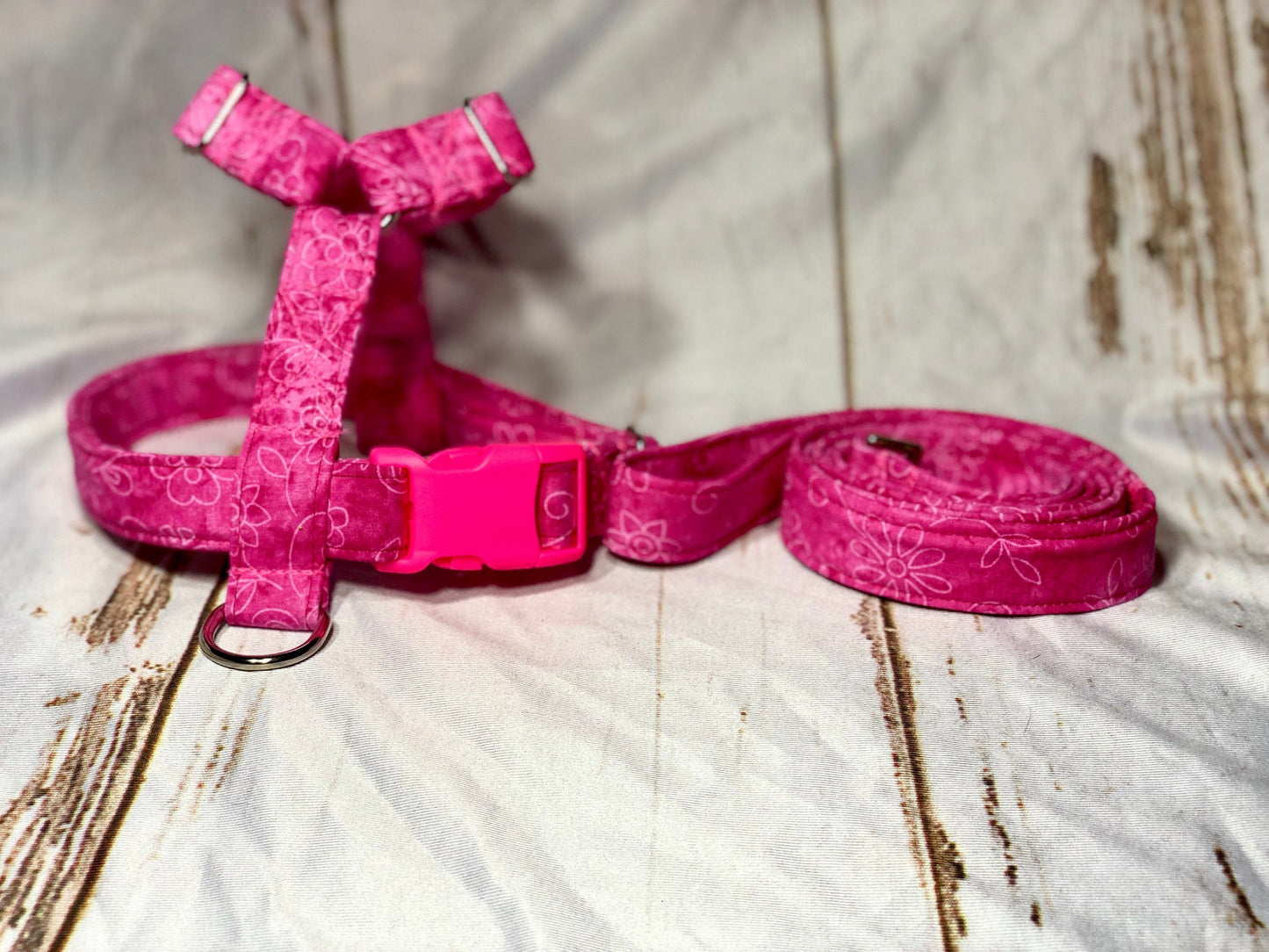Dog harness, Harness and leash, step in harness, standard harness, dog harness set, adjustable, pink harness, pink floral, pink thread