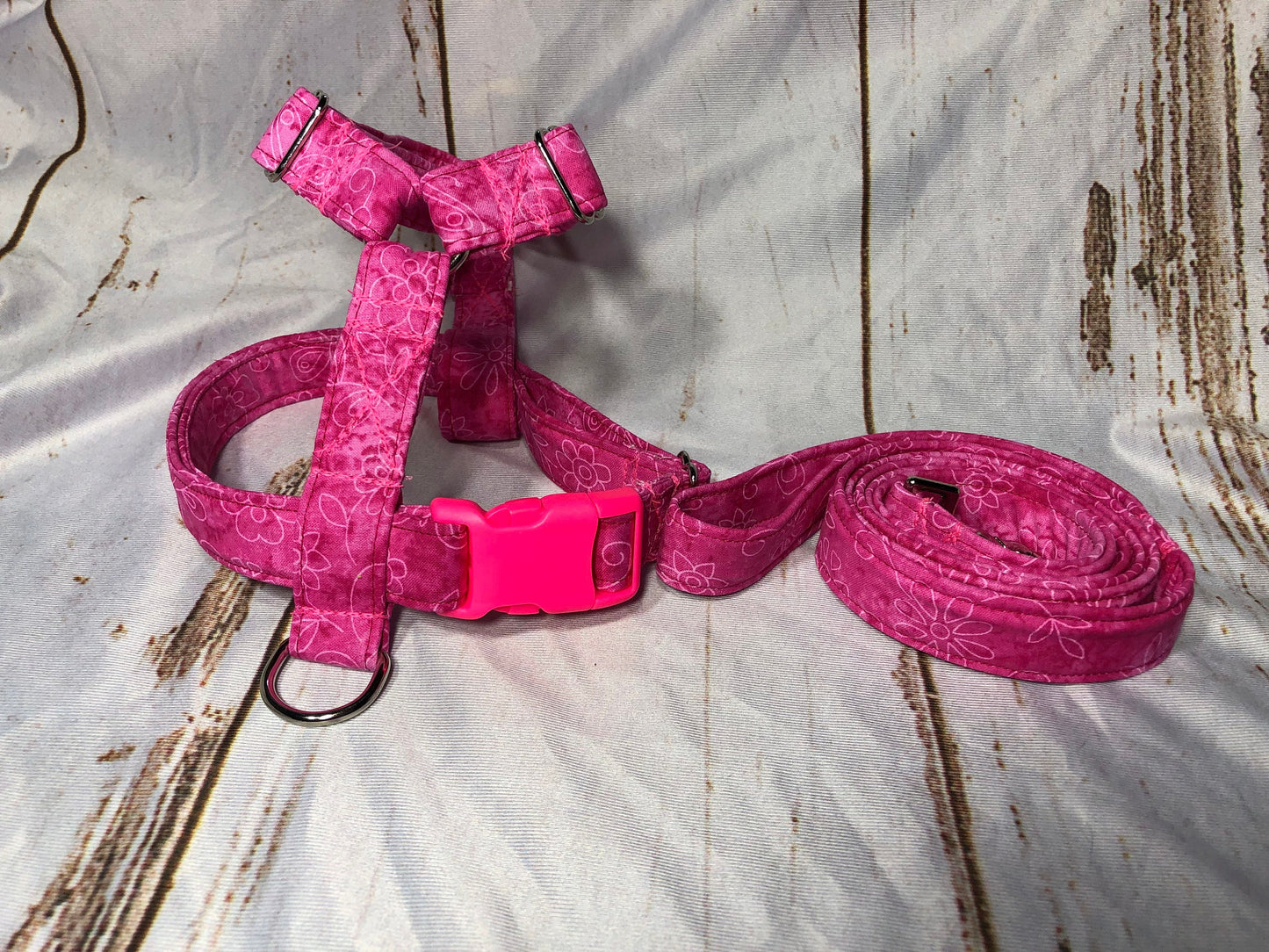 Dog harness, Harness and leash, step in harness, standard harness, dog harness set, adjustable, pink harness, pink floral, pink thread