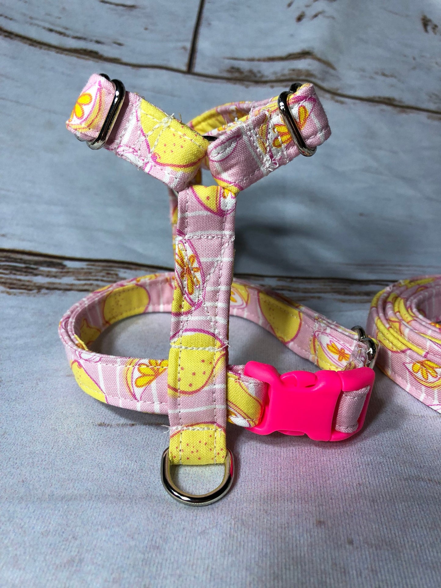 Dog Harness, harness and leash set, leash, step in harness, standard dog harness, adjustable dog harness, pink dog harness, pink lemonade