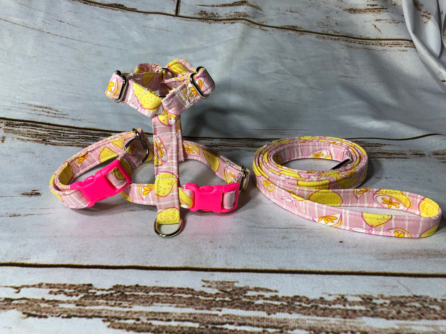Dog Harness, harness and leash set, leash, step in harness, standard dog harness, adjustable dog harness, pink dog harness, pink lemonade