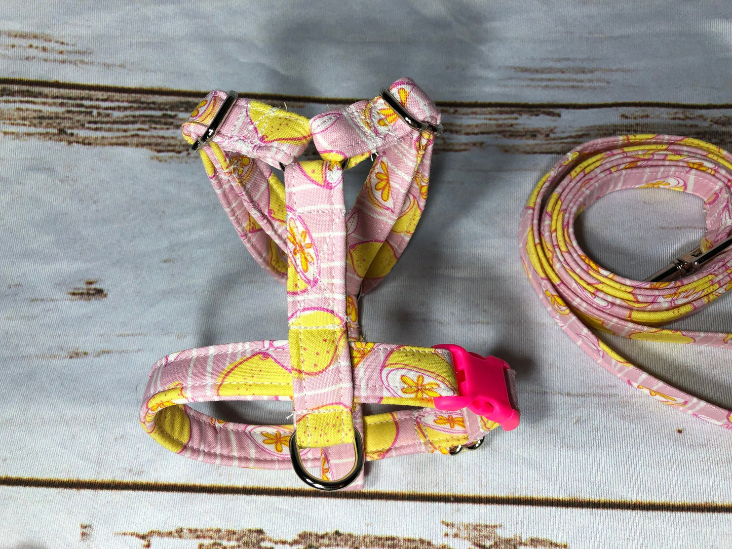 Dog Harness, harness and leash set, leash, step in harness, standard dog harness, adjustable dog harness, pink dog harness, pink lemonade