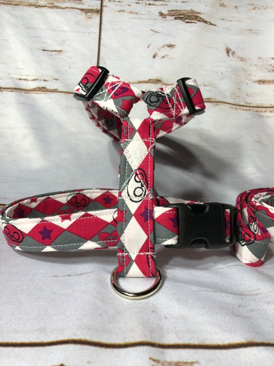 Dog harness, harness and leash, dog harness girl, step in harness, standard harness, dog harness set, adjustable harness, argyle, pink, gray