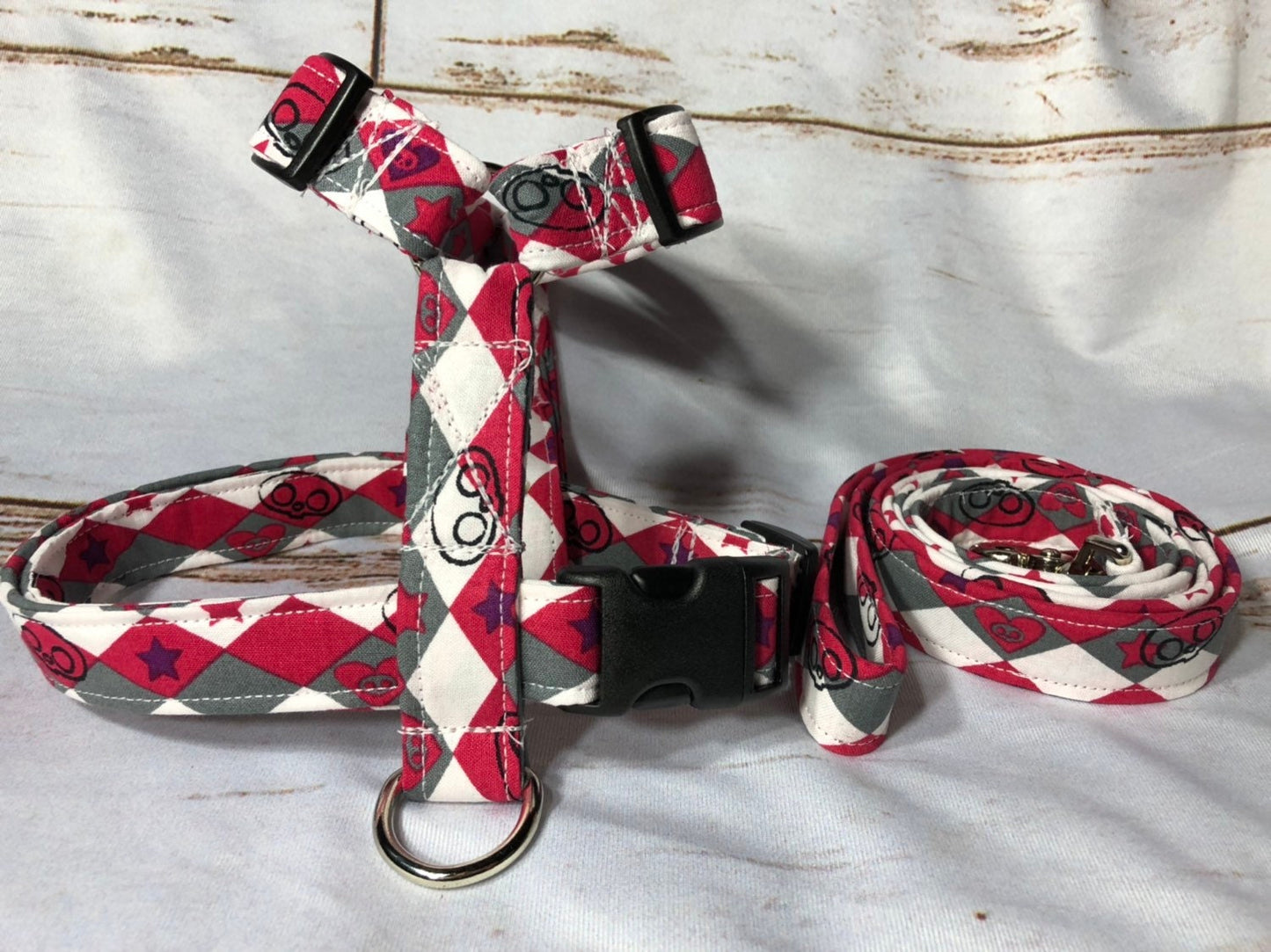 Dog harness, harness and leash, dog harness girl, step in harness, standard harness, dog harness set, adjustable harness, argyle, pink, gray