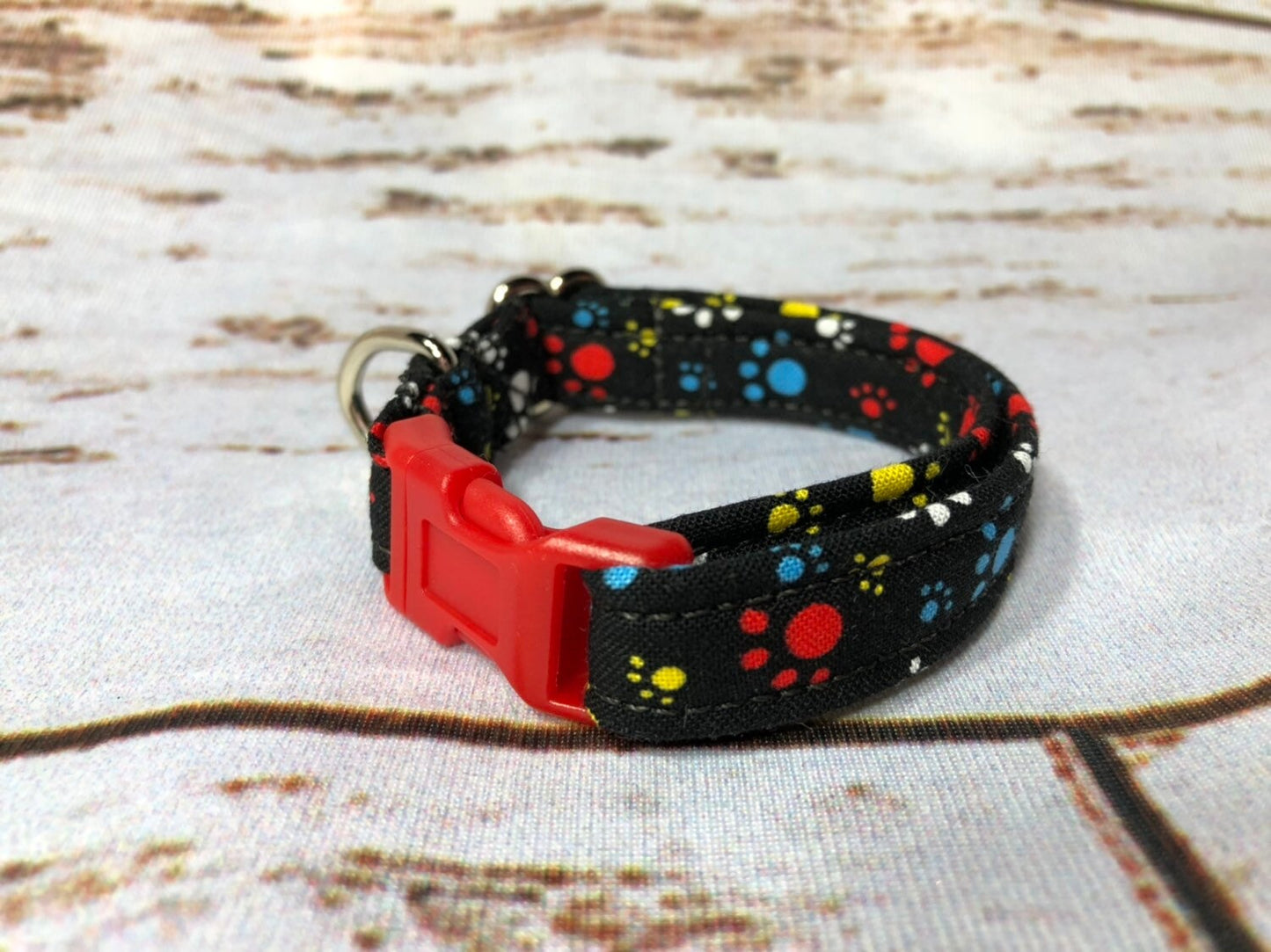 Dog Collar, boy dog collar, girl dog collar, martingale collar, adjustable collar, buckle dog collar, colorful paws, black collar, dog