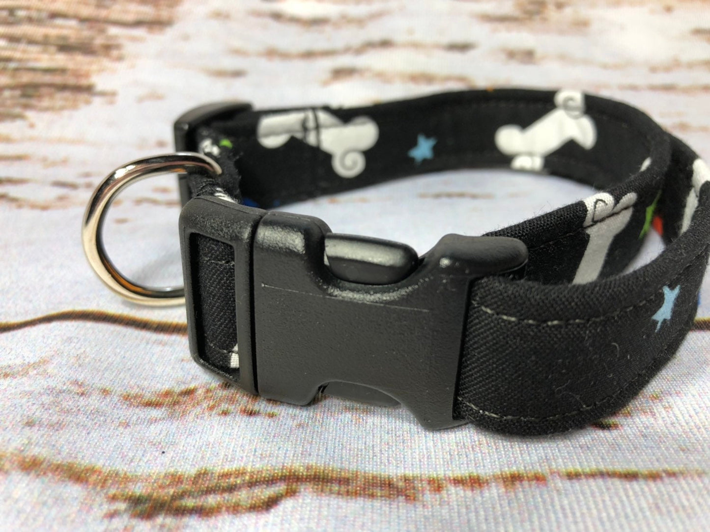 Dog Collar, boy dog collar, girl dog collar, martingale collar, adjustable collar, Buckle dog collar, bones, stars, black collar, adjustable