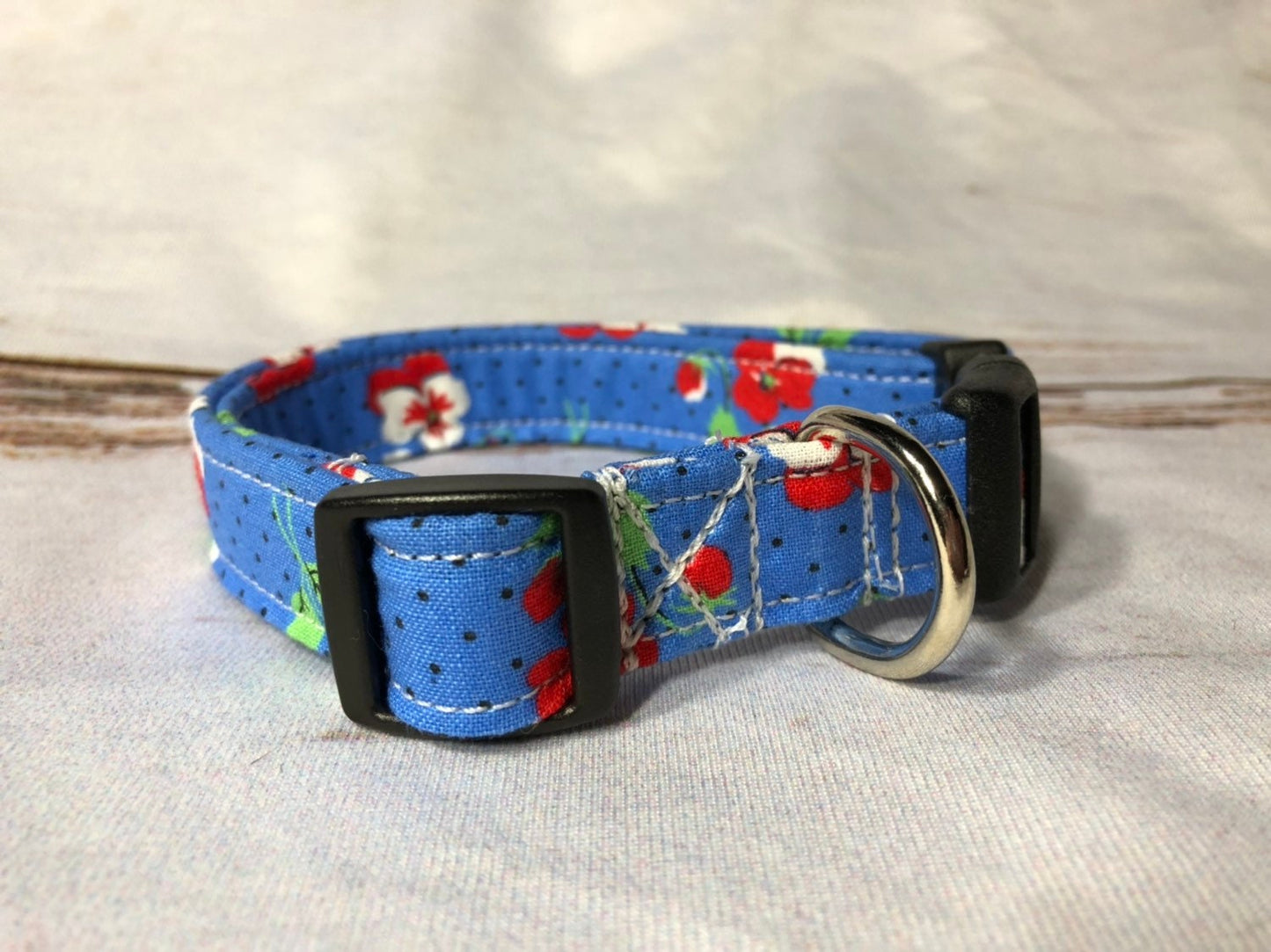 Dog Collar, girl dog collar, floral dog collar, adjustable collar, martingale, buckle dog collar, female, blue, polka dot, red, floral print
