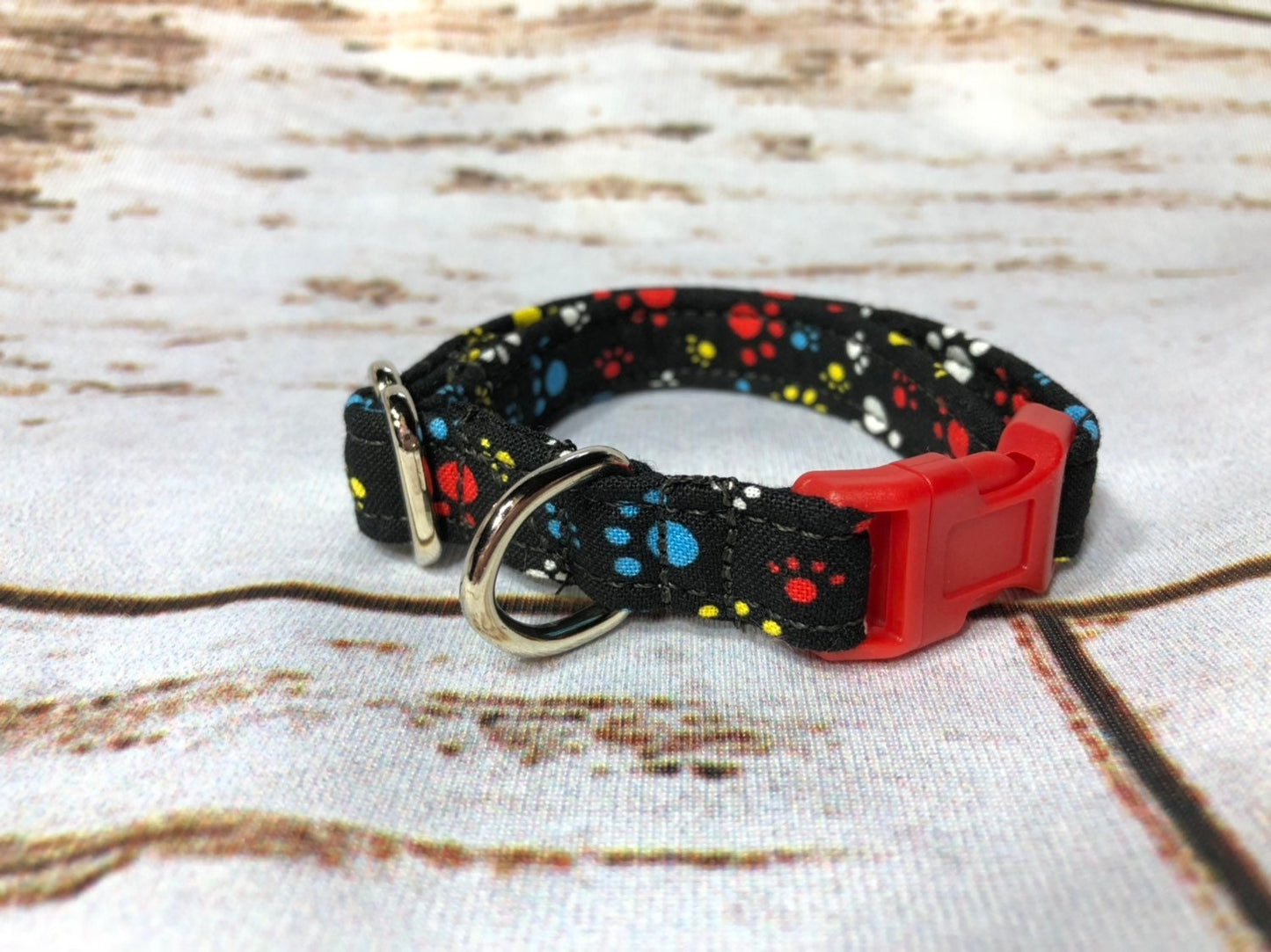 Dog Collar, boy dog collar, girl dog collar, martingale collar, adjustable collar, buckle dog collar, colorful paws, black collar, dog