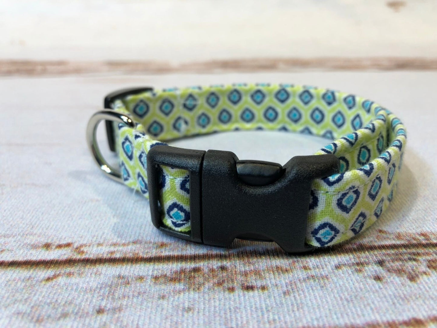 Dog Collar, dog collar boy, geometric dog  collar, adjustable collar, fabric dog collar, buckle dog collar,  geometric, scholarly, blue, green