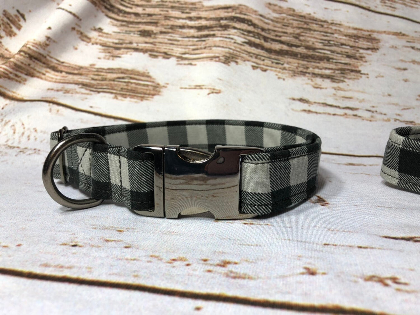 Buffalo check dog collar, gray and black buffalo check, metal buckle, buckle dog collar, buffalo check, buffalo plaid, plaid