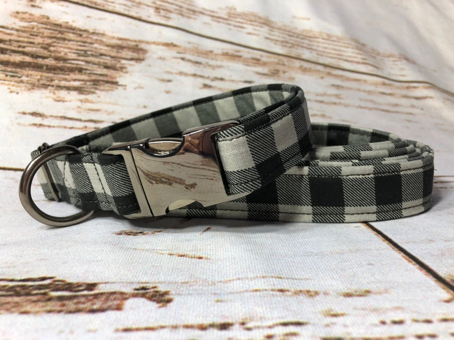 Buffalo check dog collar, gray and black buffalo check, metal buckle, buckle dog collar, buffalo check, buffalo plaid, plaid