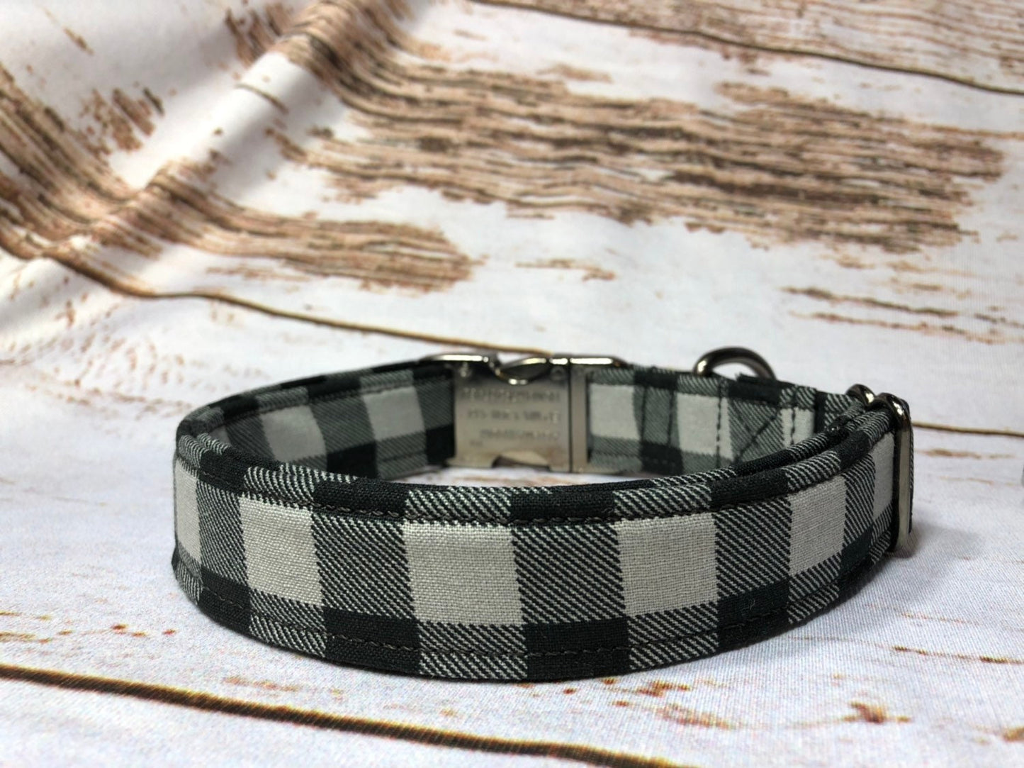 Buffalo check dog collar, gray and black buffalo check, metal buckle, buckle dog collar, buffalo check, buffalo plaid, plaid