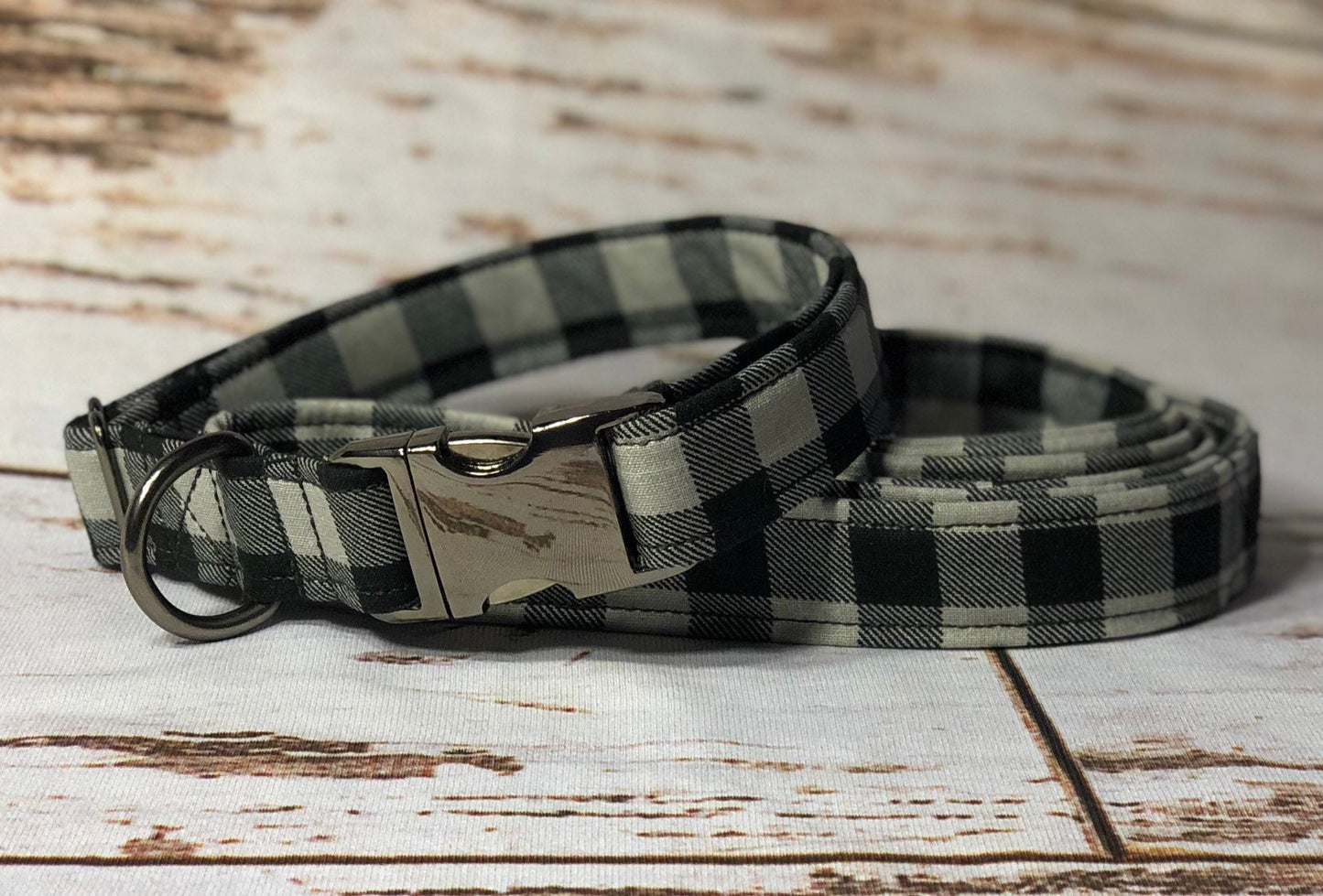 Buffalo check dog collar, gray and black buffalo check, metal buckle, buckle dog collar, buffalo check, buffalo plaid, plaid