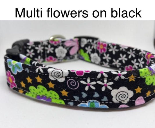 Dog Collar, girl dog collar, floral collar, adjustable collar, nylon, buckle dog collar, floral dog collar, flowers, black, floral, pink