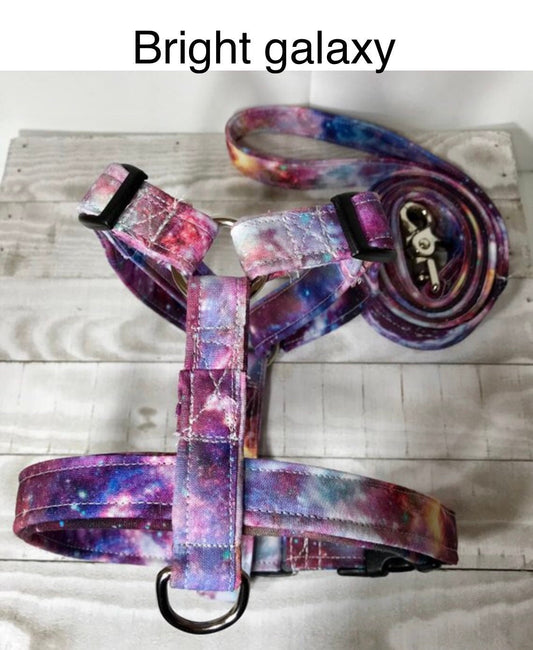 Dog harness, Harness and leash, step in harness, standard harness, dog harness set, galaxy dog harness, adjustable,  bright galaxy print