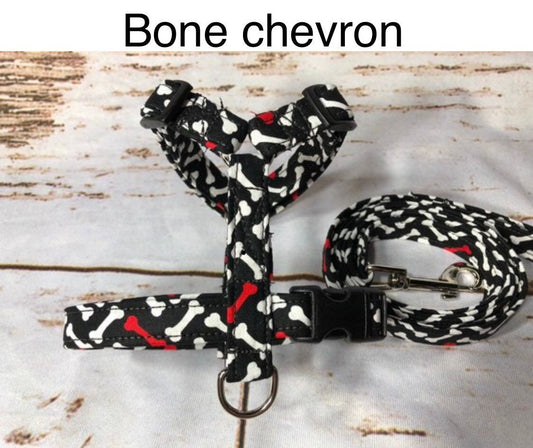 Dog harness, Harness and leash, step in harness, standard harness, boy dog harness, dog harness set, black, bones, zig zag, chevron