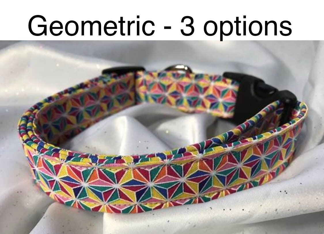 Geometric Dog Collar, girl dog collar, boy dog collar, pet collar, martingale, adjustable collar, buckle dog collar, geometric, rainbow, purple