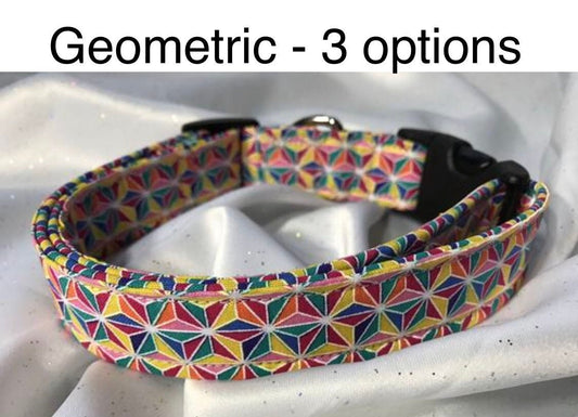 Geometric Dog Collar, girl dog collar, boy dog collar, pet collar, martingale, adjustable collar, buckle dog collar, geometric, rainbow, purple