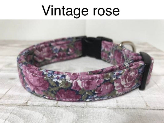 Vintage rose dog collar, floral dog collar, purple dog collar, girl, adjustable, side release, fabric collar, washable, eco friendly, purple