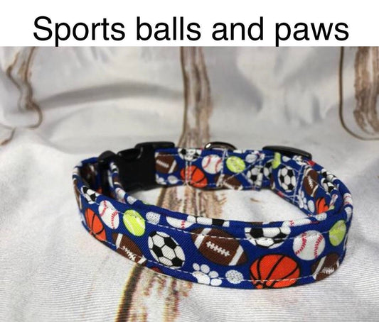Sports dog collar, balls dog collar, boy dog collar, funny dog collar, sports balls, washable, adjustable, fabric dog collar, eco friendly