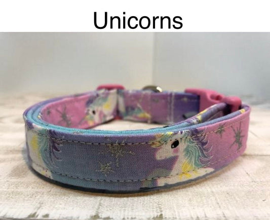 Unicorn dog collar, side release dog collar, adjustable dog collar, pink, purple, washable, fabric dog collar, girl dog collar, unicorns