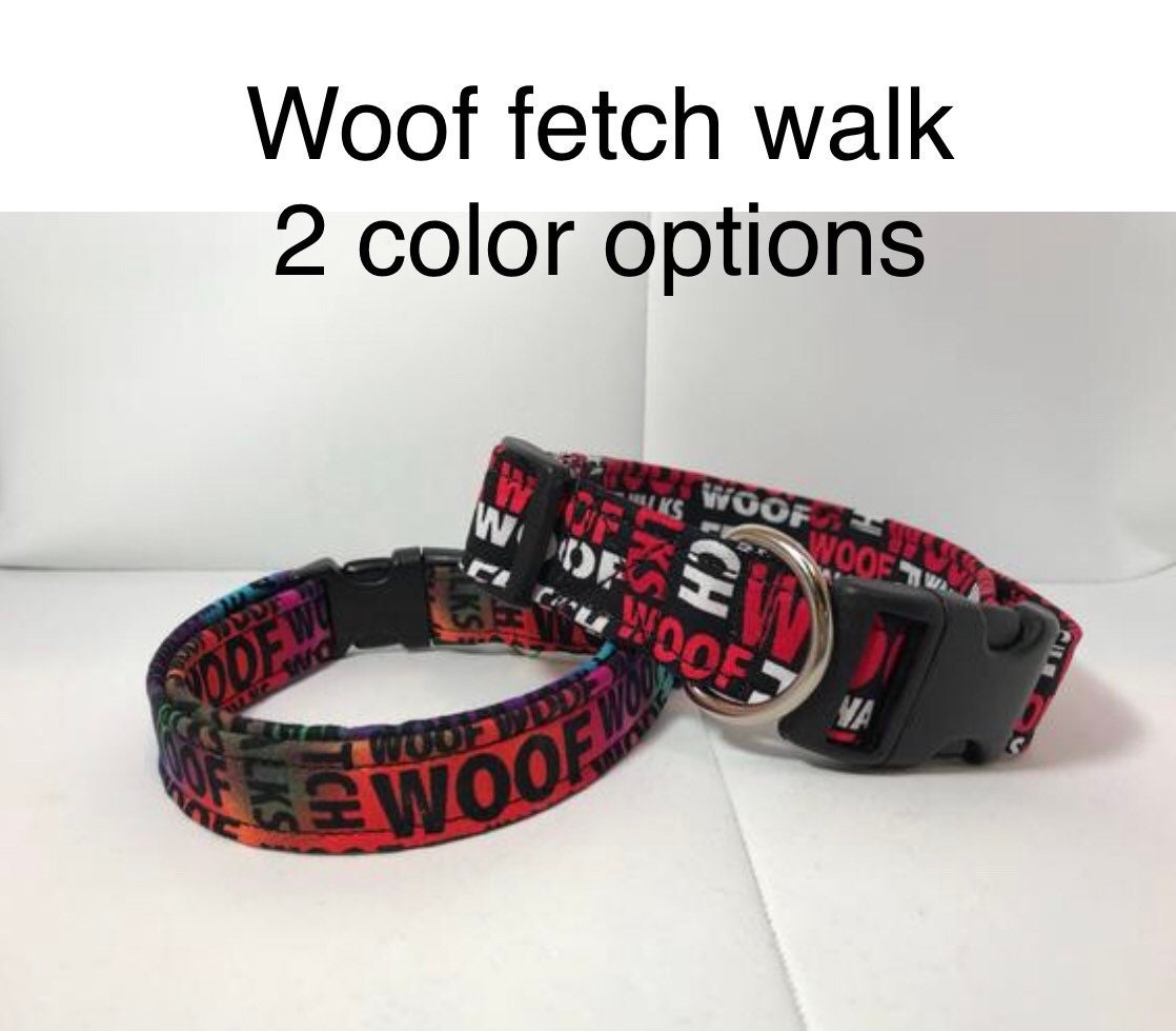 Dog Collar, dog collar boy, martingale collar, adjustable collar, buckle dog collar, dog print, woof, fetch, walk, tie dye, red and black