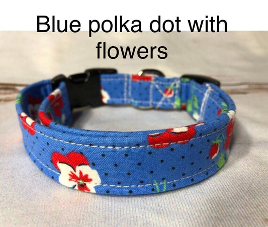 Dog Collar, girl dog collar, floral dog collar, adjustable collar, martingale, buckle dog collar, female, blue, polka dot, red, floral print