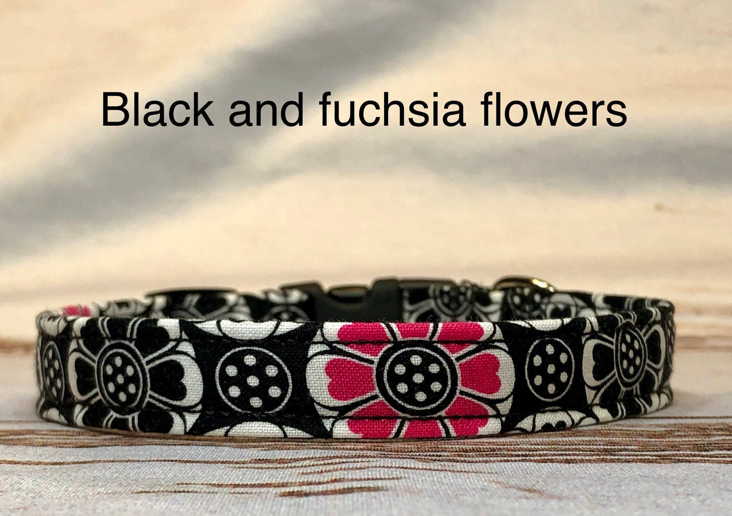 Dog Collar, dog collar girl, hot pink floral collar, adjustable collar, buckle dog collar, fuchsia, flowers, pink, black, flower